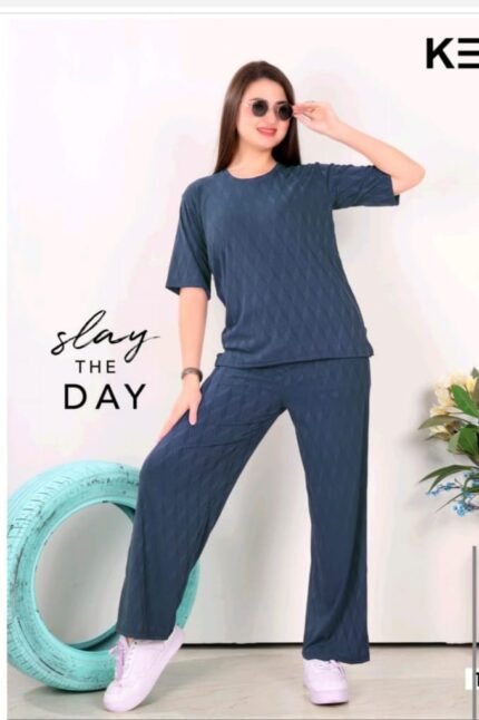 Slay The Day: Slate Blue Textured Relaxed Lounge Set